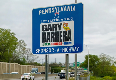 Gary Barbera Jeep Dodge Ram Dealer Sponsor signage in Pennsylvania